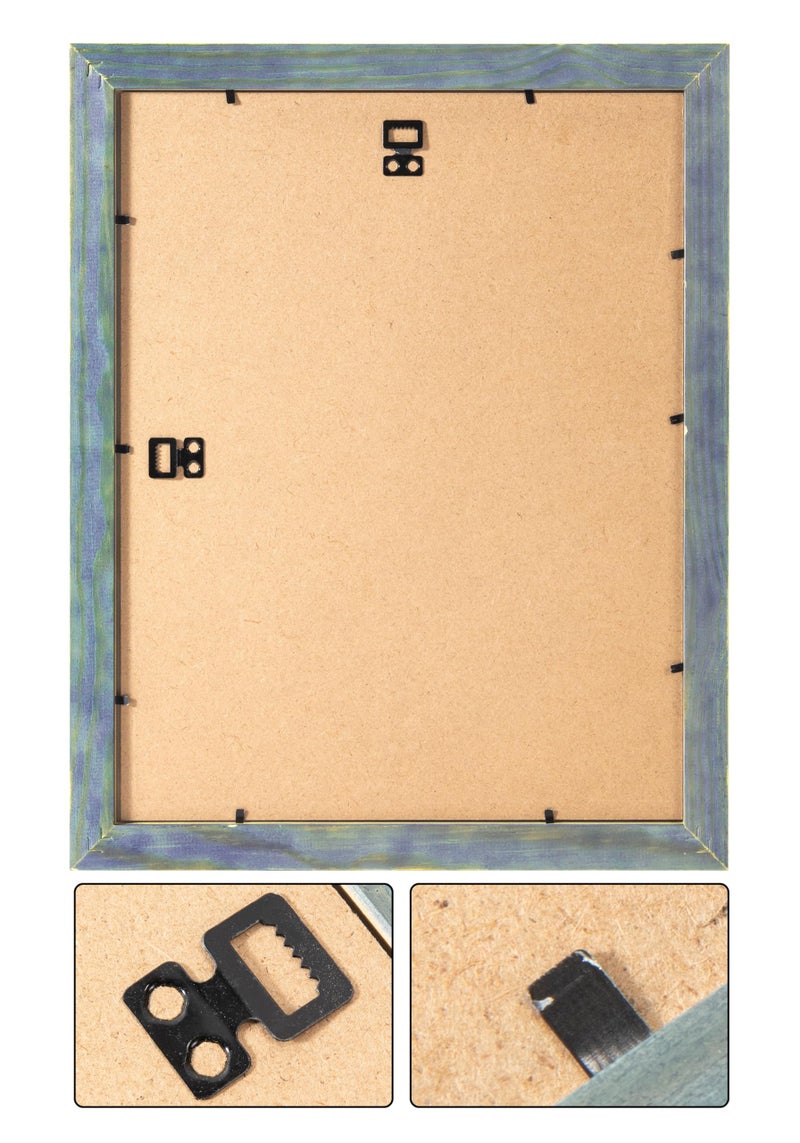 Woodside Rustic Wooden Picture Frame 11x14 - Natural Solid Eco Distressed Wood for Wall Mounting Photo Frame - Navy Blue - Image 4